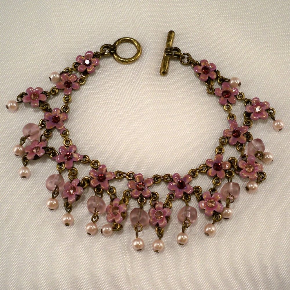 New Jennie B Flowers Stones, Beads, Dangle Bracelet